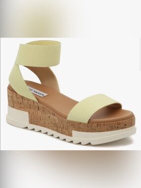 Steve Madden Yellow Elastic Strap Cork-Platform Sandal